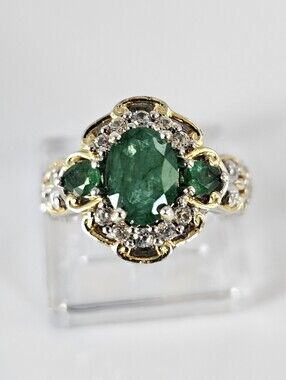Natural Zambian Emeralds Palladium Sterling Silver 24K Ring Size 5!